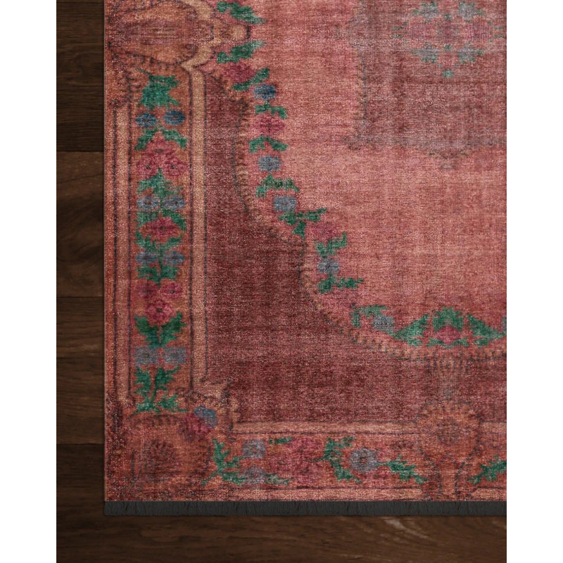 Tapis rose en coton tissé à la machine Cece, Rectangle 5 pi 3 po x 7 pi 7 po