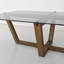 Table basse en verre trempé avec base géométrique en bois massif