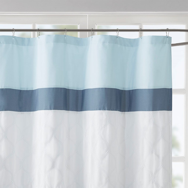 Rideau de douche imprimé et brodé, Bleu sarcelle