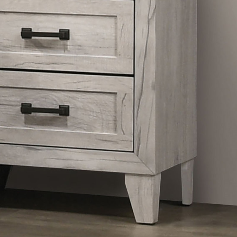 Mobilier de chambre à coucher 3 pièces, très grand lit fini blanc délavé avec 2 tablettes de chevet, Double