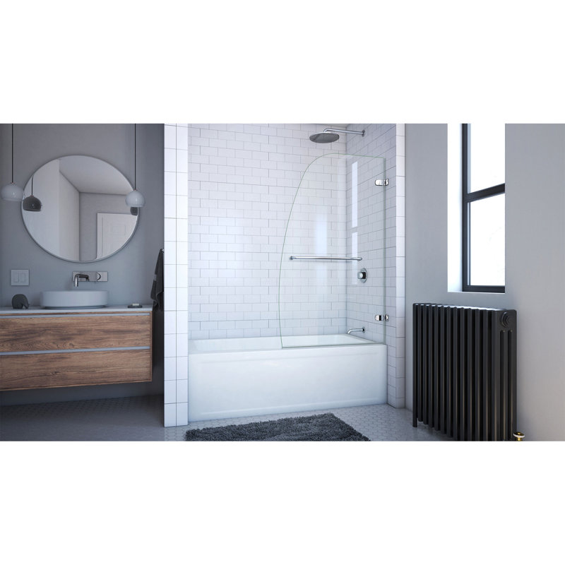Aqua Uno 34.31" W x 58" H Pivot Frameless Tub Door, Chrome