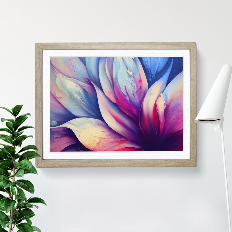 Colourful Flowers Vol.4 Abstract - Single Picture Frame Painting, Oak Framed, 46cm H x 64cm W x 2cm D