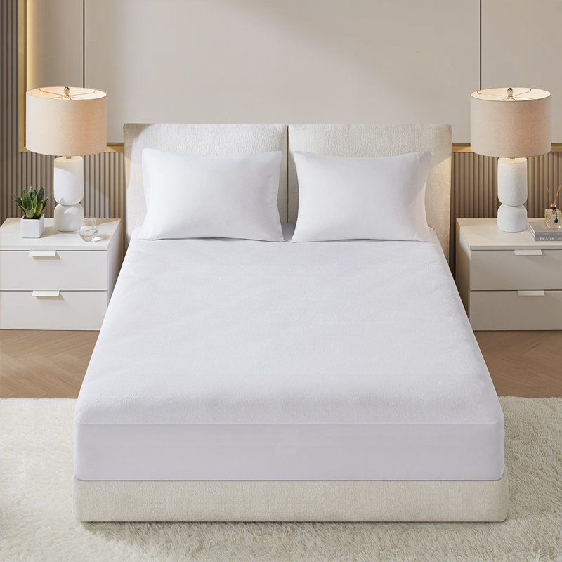 Protecteur antimicrobien en coton imperméable Terry, Lit double