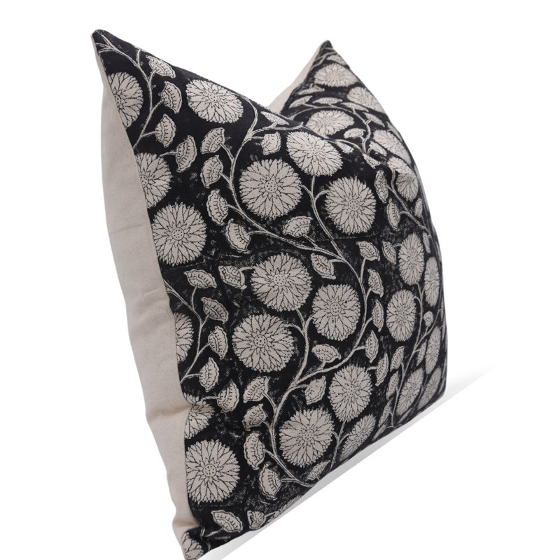 Fabdivine Sudrsan Jaal Boho Block Print Pillow Cover Black Natural Fabric Cushion for Couch, Sofa & Bed Décor-16X16 Inch 