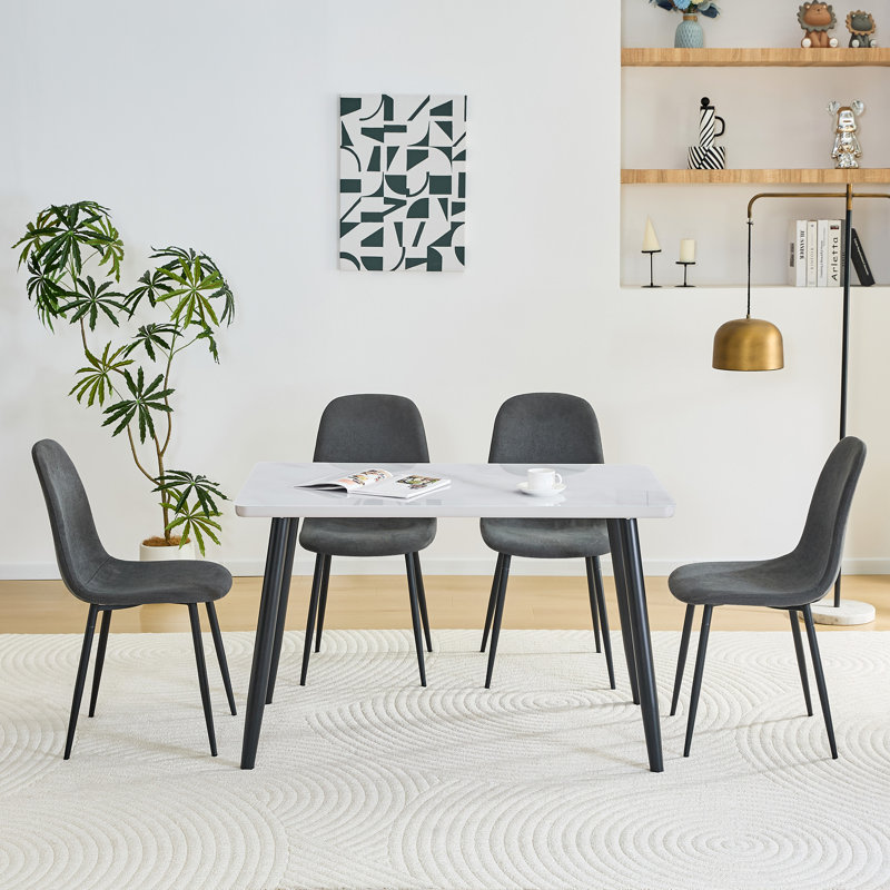 Ensemble de table de salle à manger 47,3 "pour 4 personnes, ensemble de cuisine compacte avec pieds chromés, White, Gris