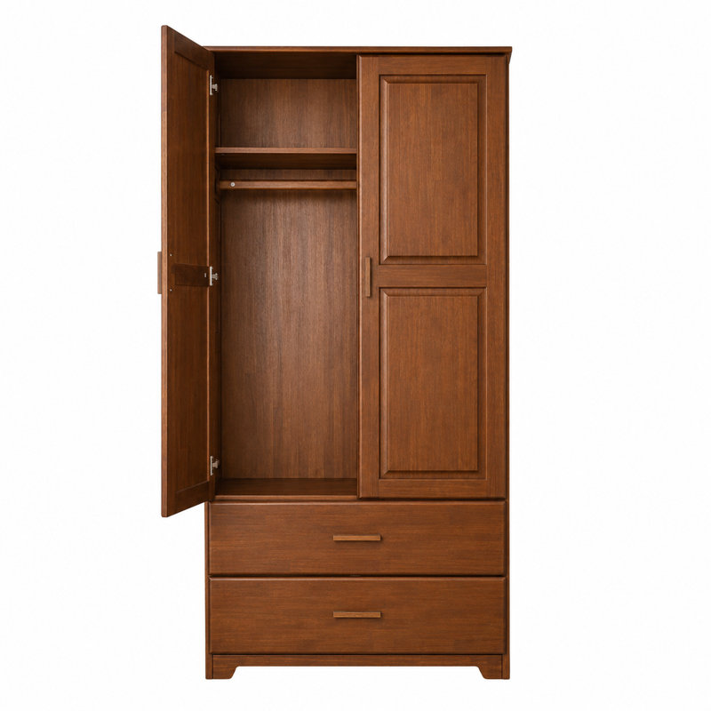 Solid Wood Cabinet With 2-drawer In Walnut Wash, Walnut