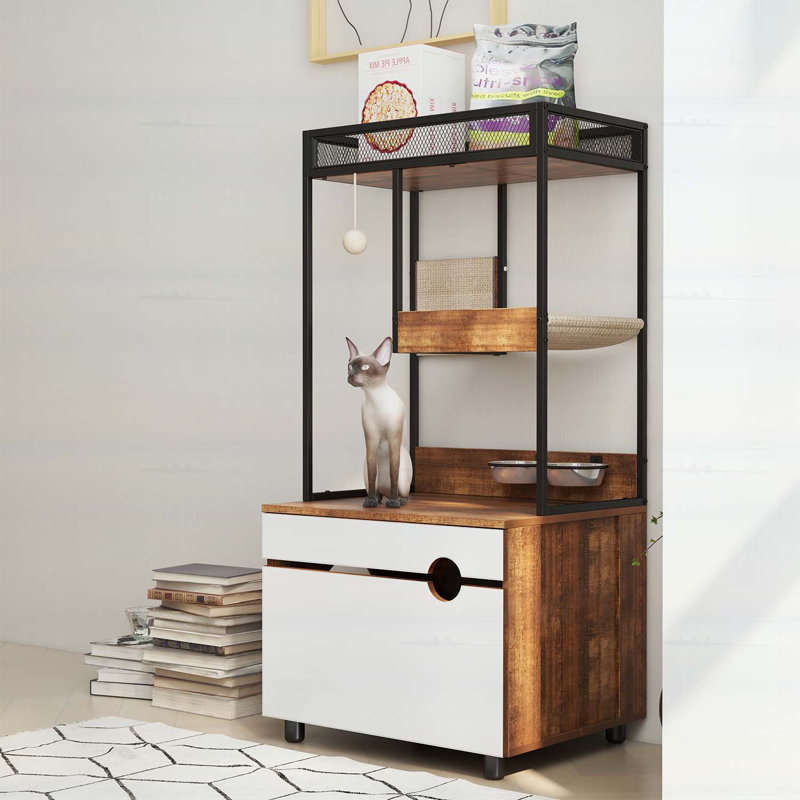 Enceintes de litière pour chat avec tour d'arbre à chat, mobilier multifonctionnel pour plus d'intimité et de style