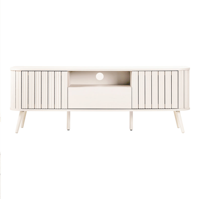 Damien 70" Mid-Century Fluted Off-White TV Stand for TVs up to 75", Wood Entertainment Center Media Console with Soft-Close Doors & Drawer