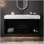 Meuble-lavabo de salle de bain avec lavabo en céramique, conception flottante, armoire de rangement murale avec tiroirs et espaces, style moderne avec poignées en métal