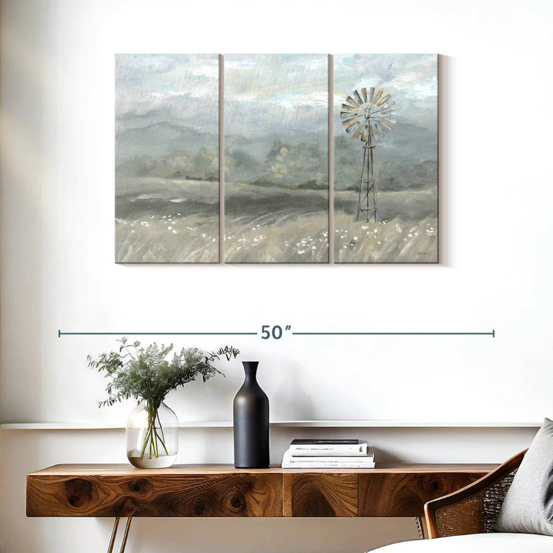 Lilie Country Meadow Windmill Landscape Neutral, 24" H x 38" W