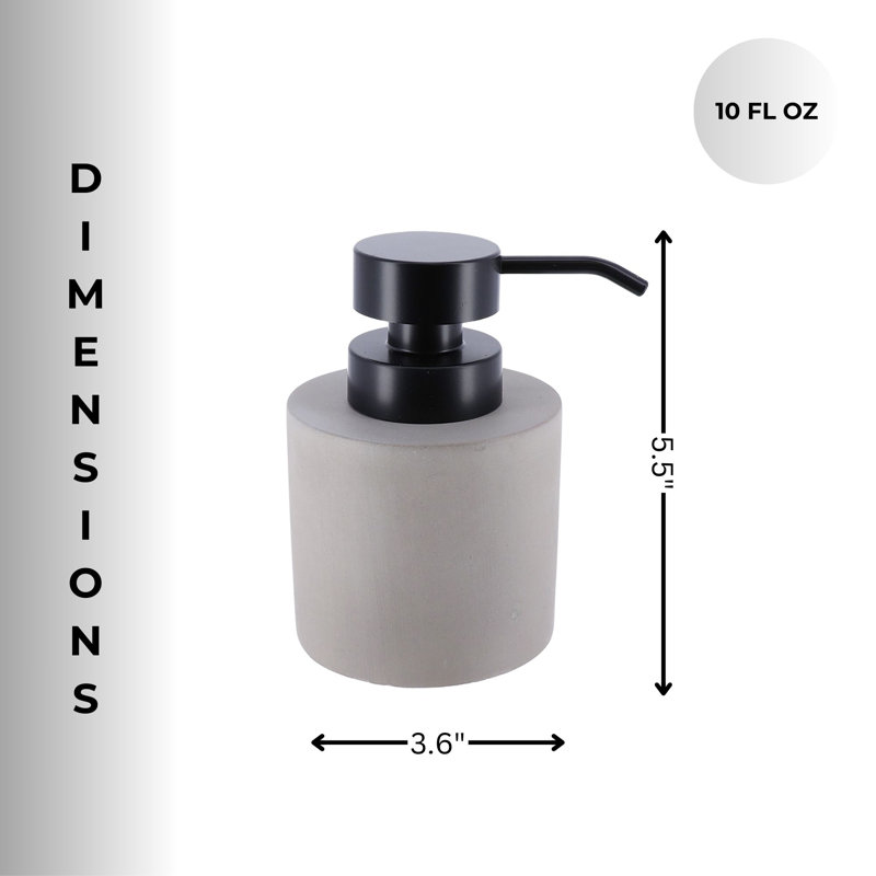 Concrete Cement Hand Soap Dispenser with Black Pump, 10 Oz Refillable Design, Gray