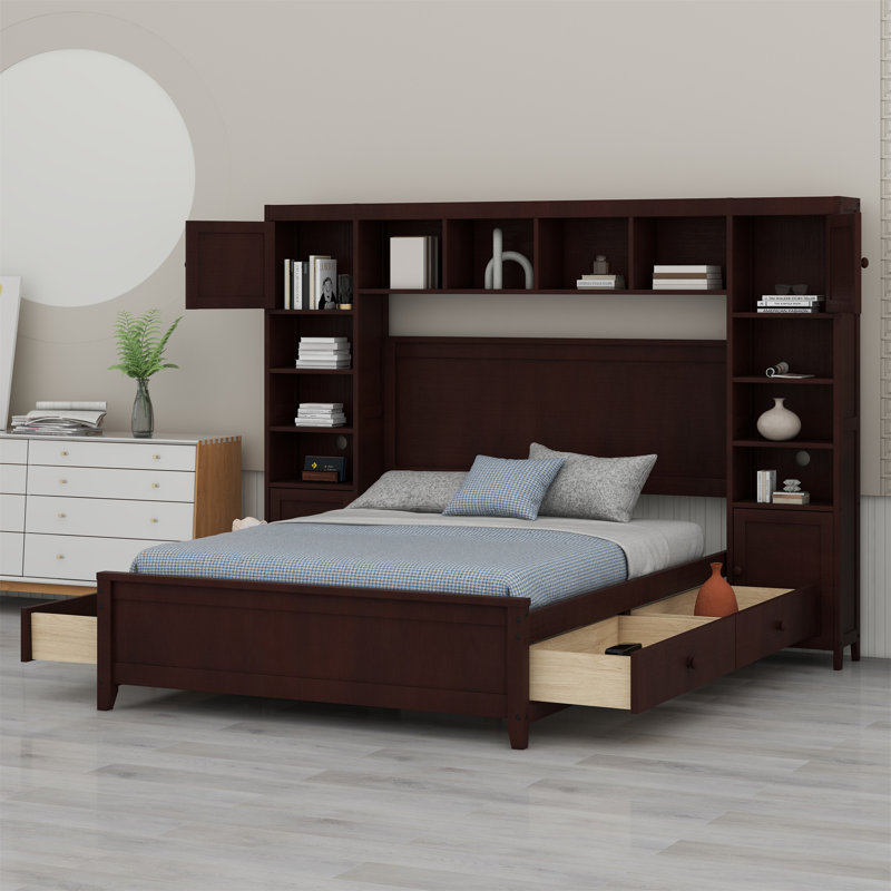 Lit avec armoire et tablette tout-en-un, Brown