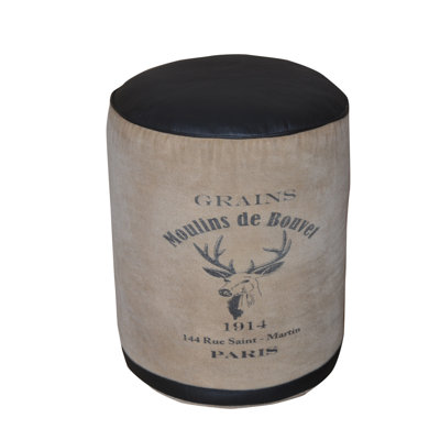 Pouf rond en toile et cuir CHATEAUX 
