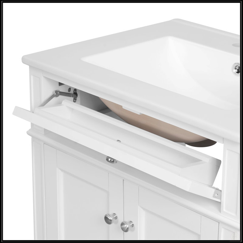 Meuble-lavabo de 24 po avec portes à fermeture en douceur, tiroir rabattable et rangement pour un rangement efficace