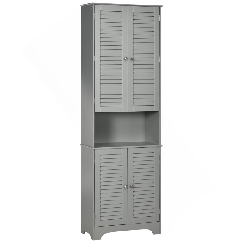 HOMCOM Tall Narrow Bathroom Storage Cabinet With Doors And Shelf Adjustability, Freestanding Bathroom Linen Cabinet With 2 Cabinets And Countertop, Bathroom Floor Cabinet, Gray
