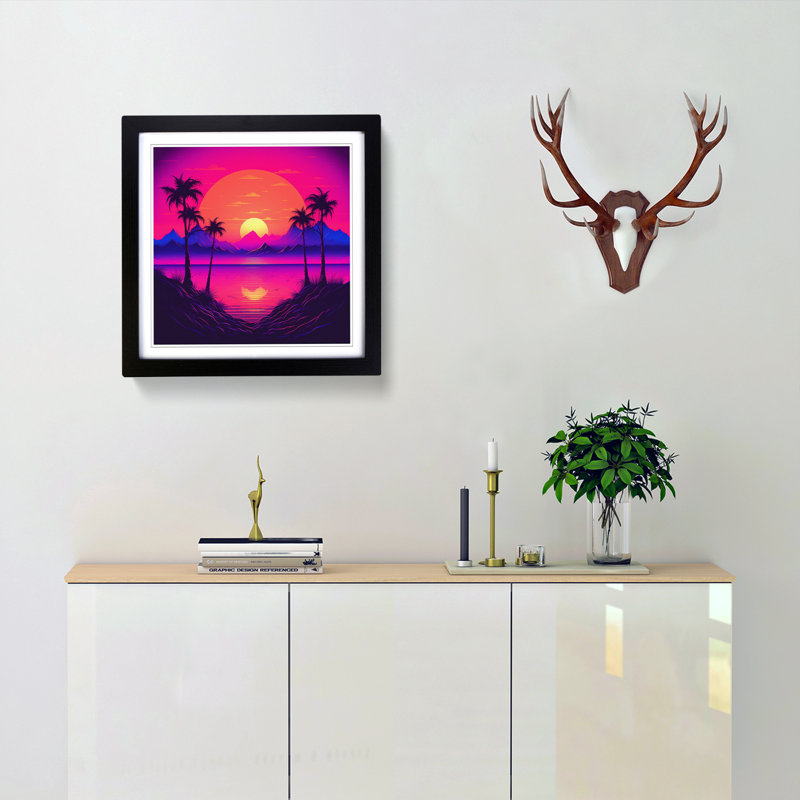Sunset Vaporwave No.3 - Framed Print, Black