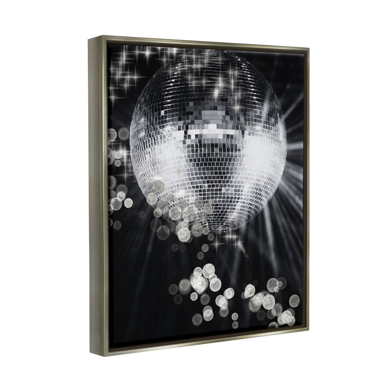 Balle disco scintillante sur toile, H 31 po x l 25 po x P 1,7 po, Cadre flottant gris lustré