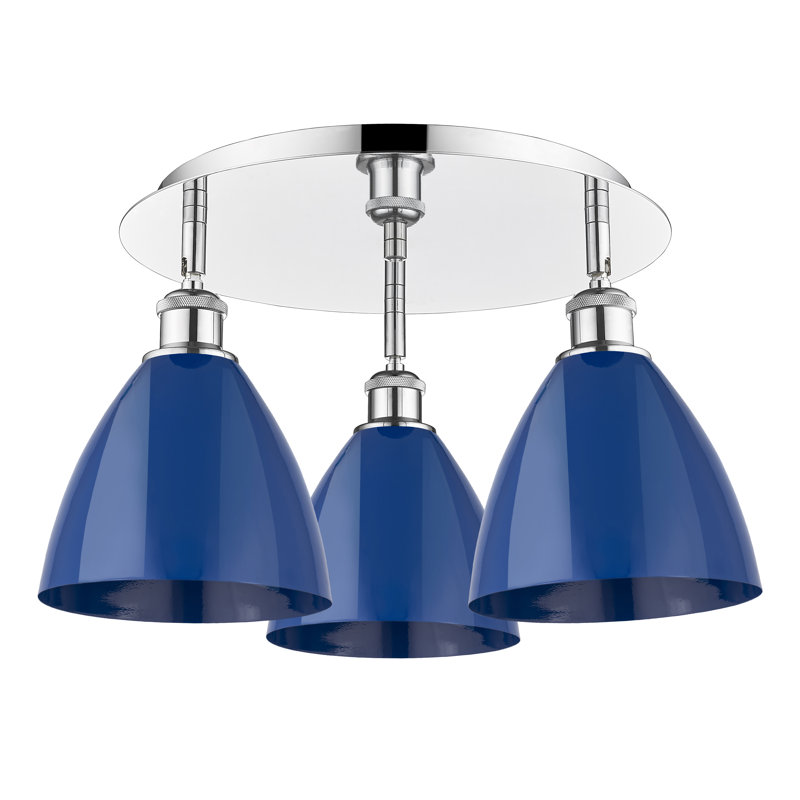 Plafonnier encastré 3 lumières 7,5 po Allare, Bleu, Chrome poli