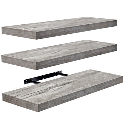 Makalani 3 Piece Solid Wood Floating Shelf, Gray