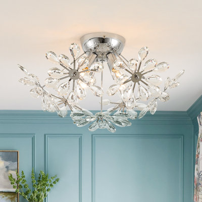 4 - Light Modern Dandelion Crystal Flower Semi Flush Mount