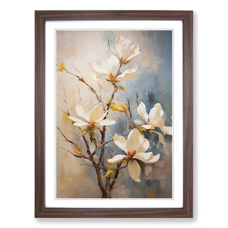 Magnolia Flower Impressionism - Framed Print, Walnut Framed, 64cm H x 46cm W x 2cm D