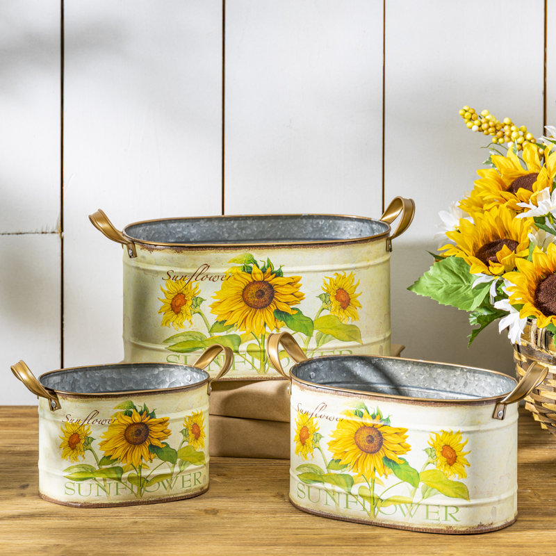 Nesting Metal Sunflower Design Buckets Set of 3