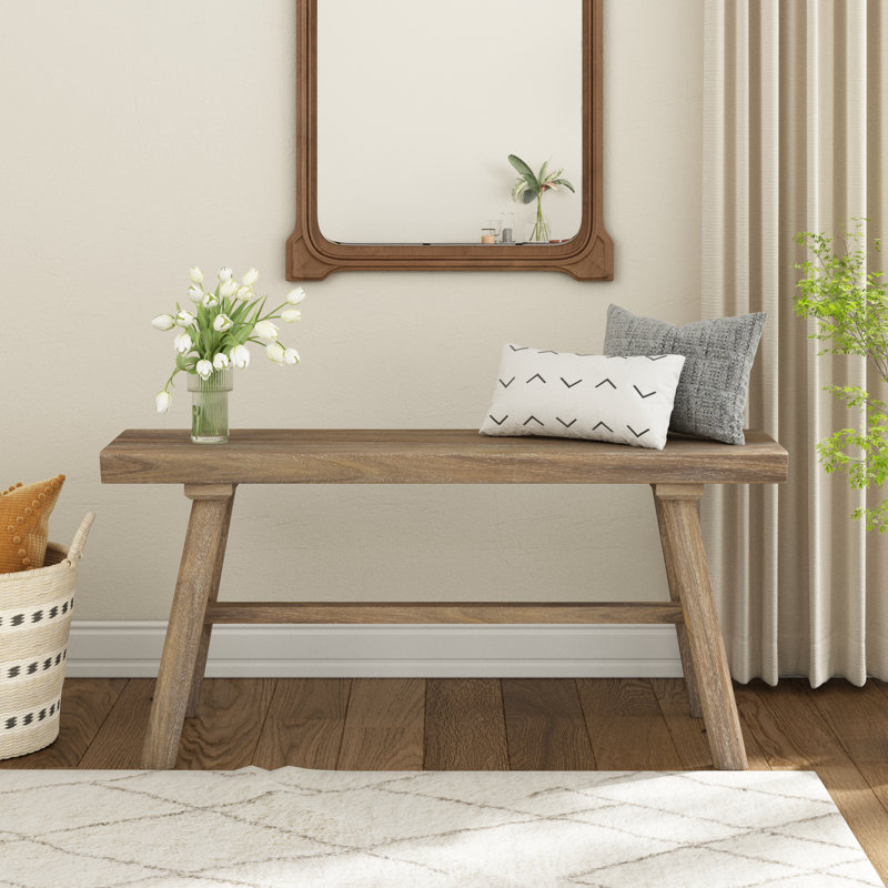 Banc de hall d'entrée en bois massif naturel, H 16,5 po x l 39,3 po x P 11 po