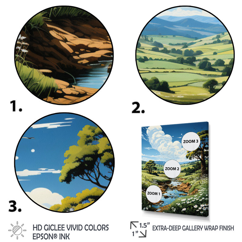 Countryside River Bend II, reproduction d'art sur toile, Argent, H 20 po x l 12 po x P 1 po