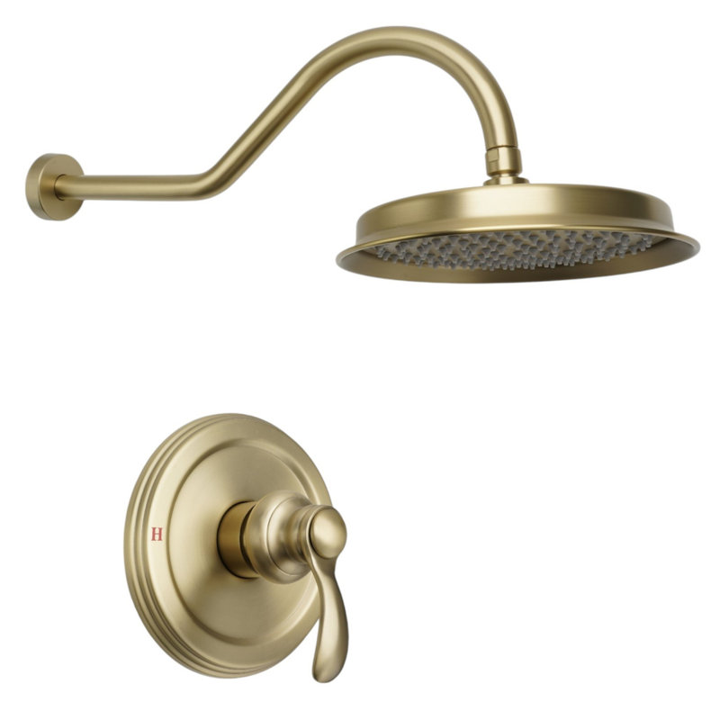 Système de douche complet rétro avec valve brute et pomme de douche à pluie 9 pouces, Or brossé