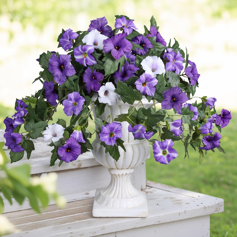 Fleurs artificielles pour l'extérieur 2PCS Spring Faux Morning Glory Look vraies fleurs en soie, Mauve