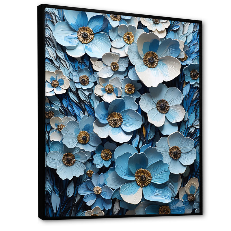 Bleu et blanc minimalisme pensées jardin zen II, H 32 po x l 16 po x P 1 po, Cadre flottant noir