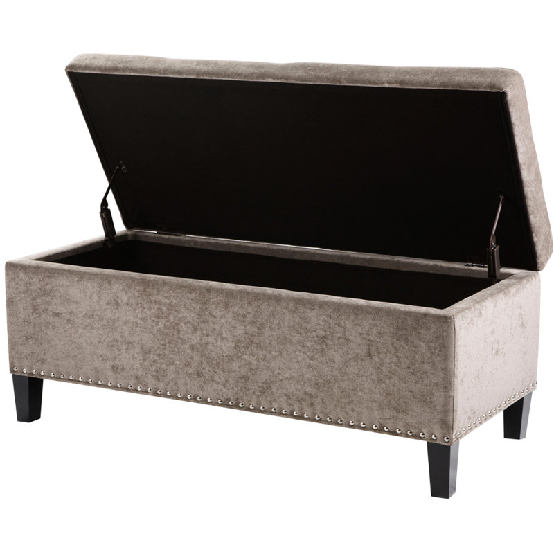 Comfortable Storage Bench With Extra Interior Space And Stable Construction Button Ample Birch Frame, Taupe