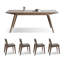 Ensemble de table de salle à manger 4 personnes en noyer clair fritté rectangulaire + bois massif-1525876740