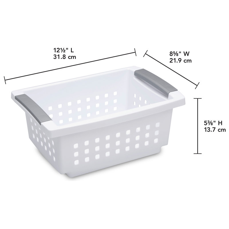 Sterilite Small Stacking Basket, Open Top Storage Bin w/ Handles, 8 Pack, White