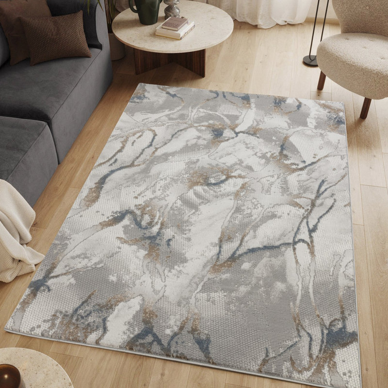 Tapis abstrait gris à motifs abstraits, de style moderne grunge décontracté, fabriqué à la machine, à 100%, teinté et pour animaux domestiques