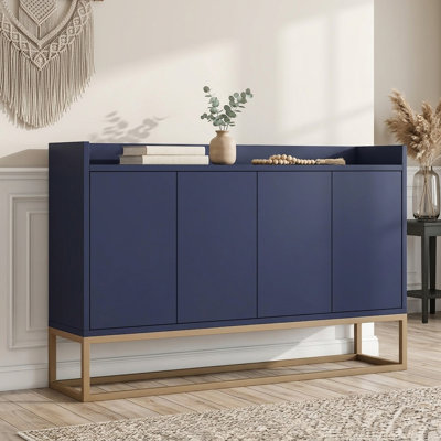 47.2" Modern Freestanding Navy Sideboard Buffet Cabinet with Push-Open Doors and Adjustable Shelves