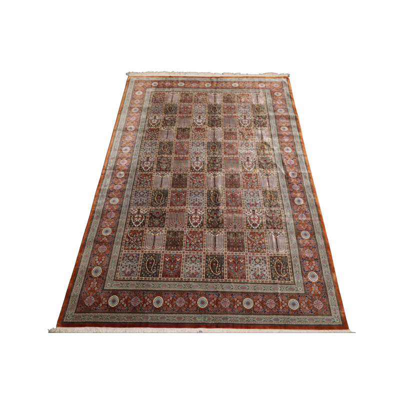 Tapis traditionnel en soie de caramel noué à la main 7 x 7 x 7 x 7 x 7