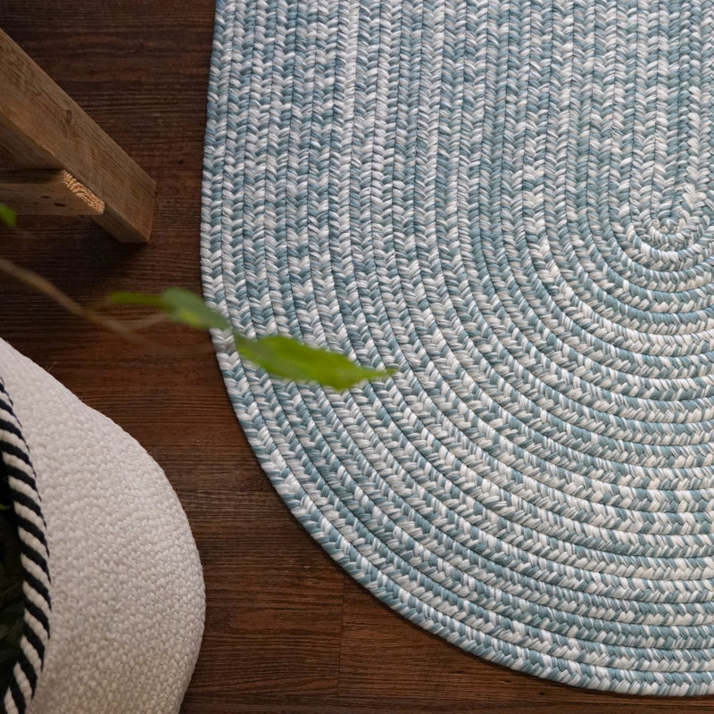 Tapis intérieur / extérieur en tweed bleu / blanc Amysue, Ovale 9 pi x 11 pi