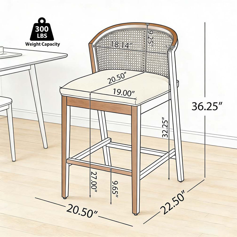 Ensemble de tabouret de comptoir en bois, structure à finition noyer avec revêtement beige