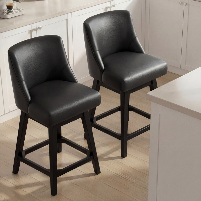 26Inch Counter Height Bar Stools Set Of 2, Upholstered Barstools With Wooden Legs And Backs,Counter Stools For Kitchen Counter