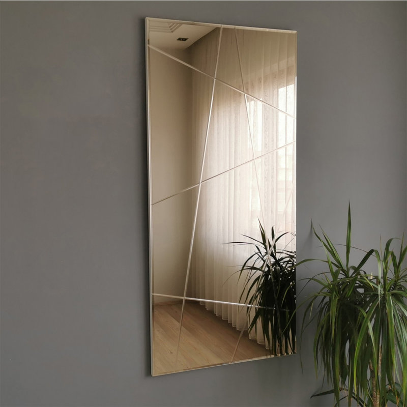 Elegant Wall-Mounted Mirror, 24.4 x 51.2 Inches, Silver Finish | 100% MDF, Assembled, Adjustable Horizontally & Vertically | Modern Geometric Design, Perfect for Home Decor & Contemporary Spaces