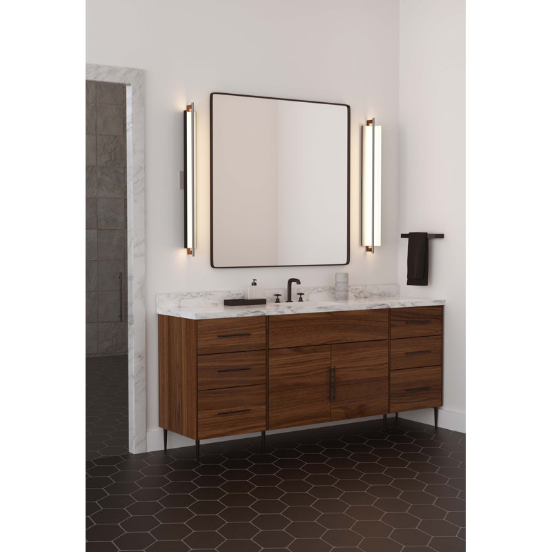 Allavo 40" Dimmable LED Bath Sconce, 2700K - 120V AC, Textured White, Walnut