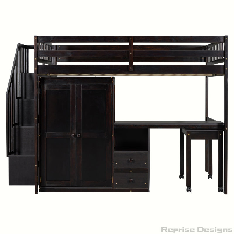 Bureau et garde-robe - Lit mezzanine multifonctionnel peu encombrant, Lit double, Espresso