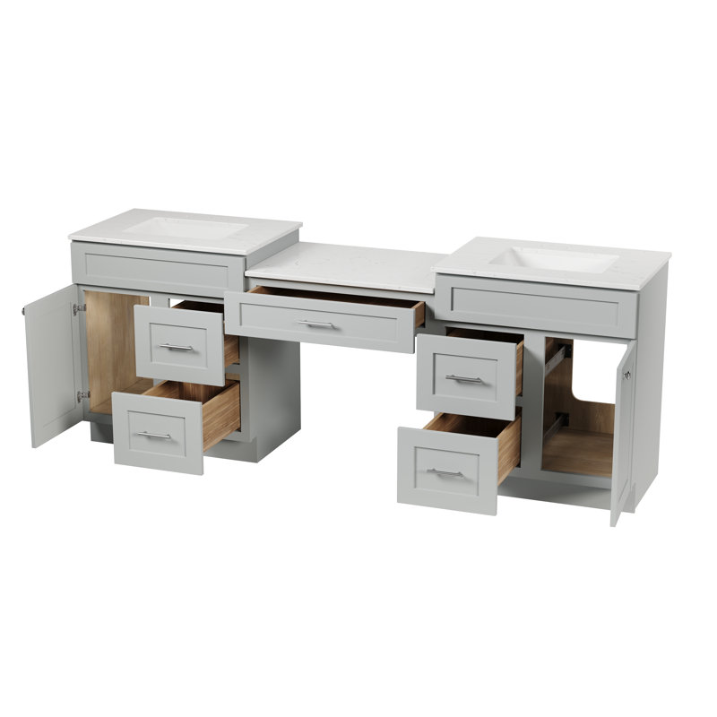 91'' Double Bathroom Vanity with Quartz Top, Grey