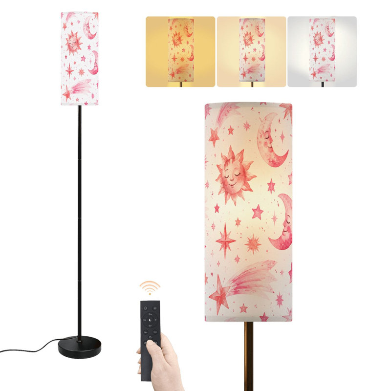 Lampe sur pied avec étoiles lunaires lunatiques fantaisistes, visages célestes et illustrations, lampe sur pied à intensité variable avec télécommande, pédale, abat-jour, abat-jour, lampe de coin pour salon, chambre à coucher, bureau