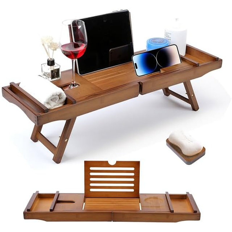 Tray 29.5''-43'' Natural Bamboo Extendable Bath Tub Tray...