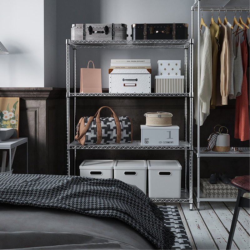Étagère réglable en métal à 4 tablettes de 1400 lb pour le balcon et le bureau à domicile avec ajustement de 1 pouce, Chrome