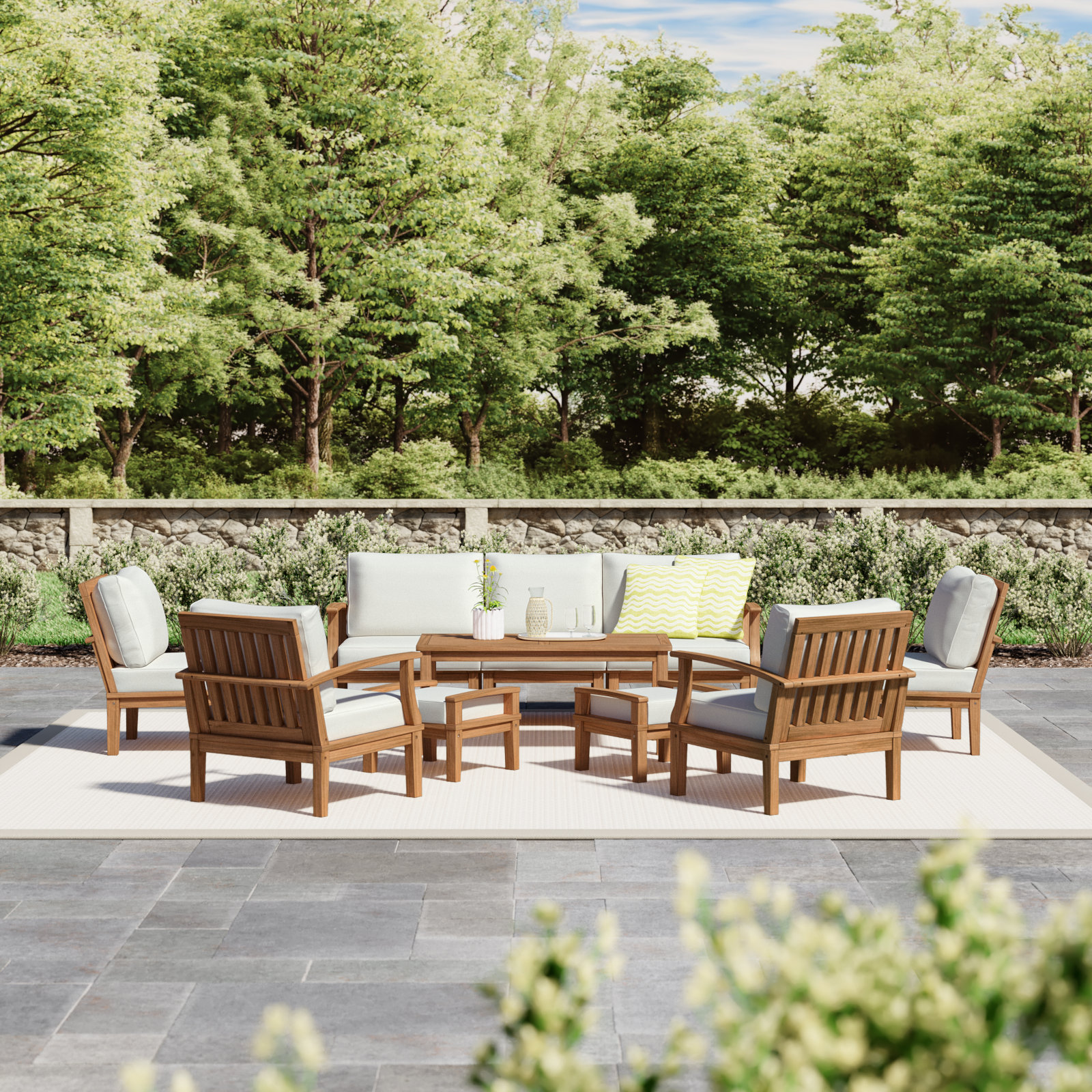 Modway Marina 10 Piece Outdoor Patio Teak Set, White