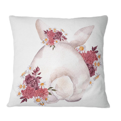 Joli lapin et fleurs et feuilles d'automne I - Coussin décoratif imprimé traditionnel