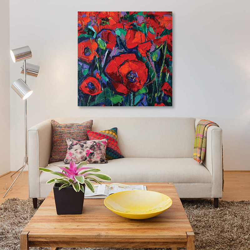 " Hot Poppies " by Mona Edulesco, 37" H x 37" W x 1.5" D, Wrapped Canvas, No Mat